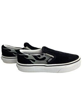 Vans Suede Flame Classic Slip-on Black Grey Skate Street Sneakers Kid's 12.5